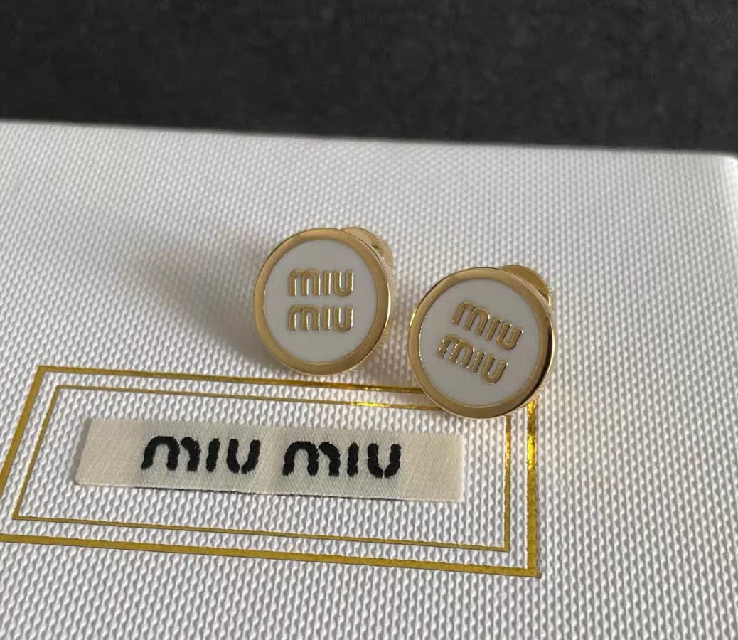 Miu Miu Earrings - Gold Tone with White Enamel
